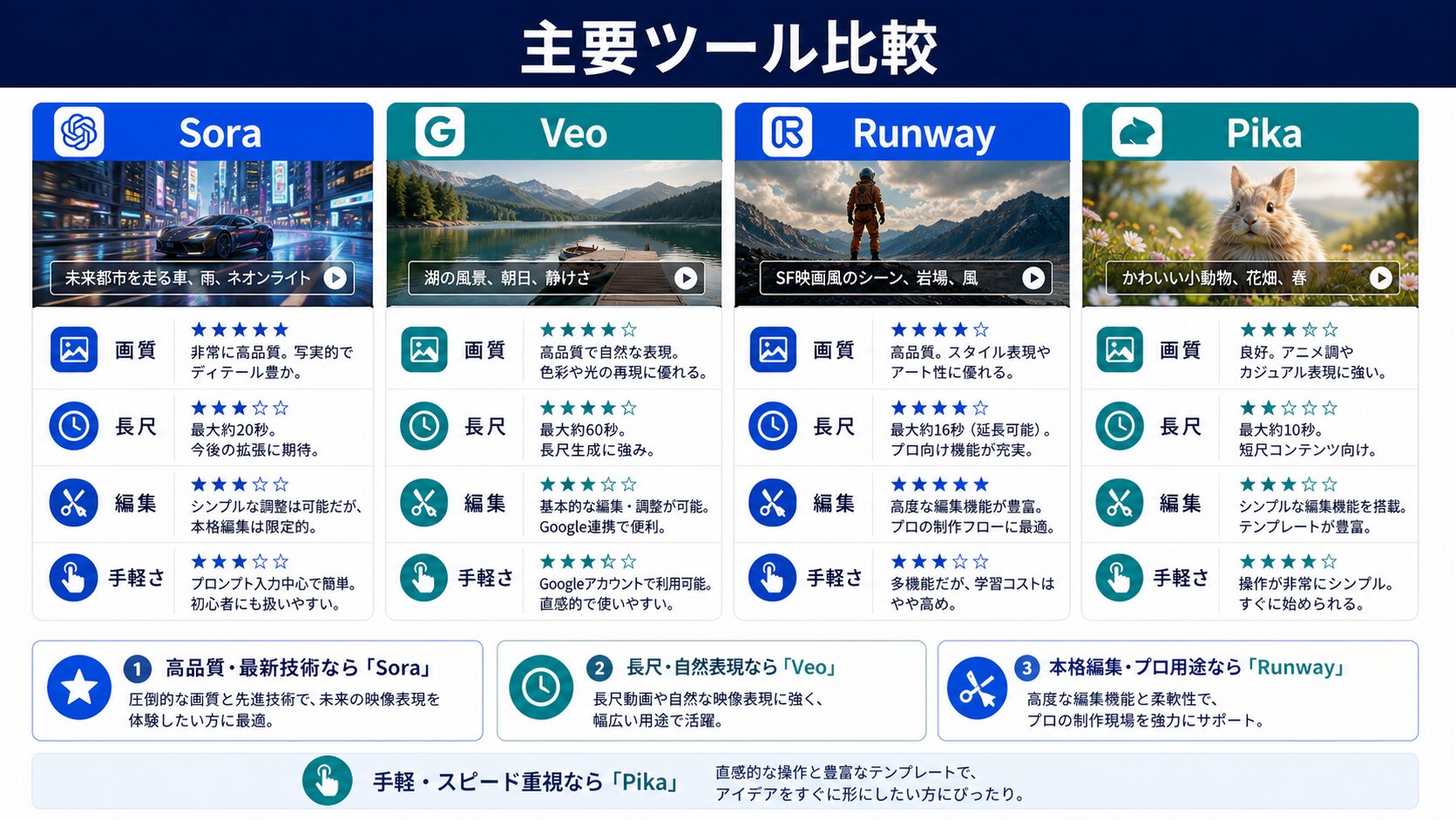 主要4ツールの得意分野