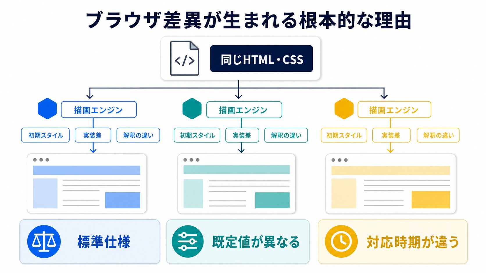 ブラウザ差異が生まれる根本的な理由の図解