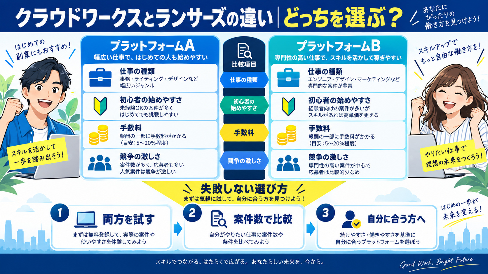 クラウドワークスとランサーズの違い|どっちを選ぶ?