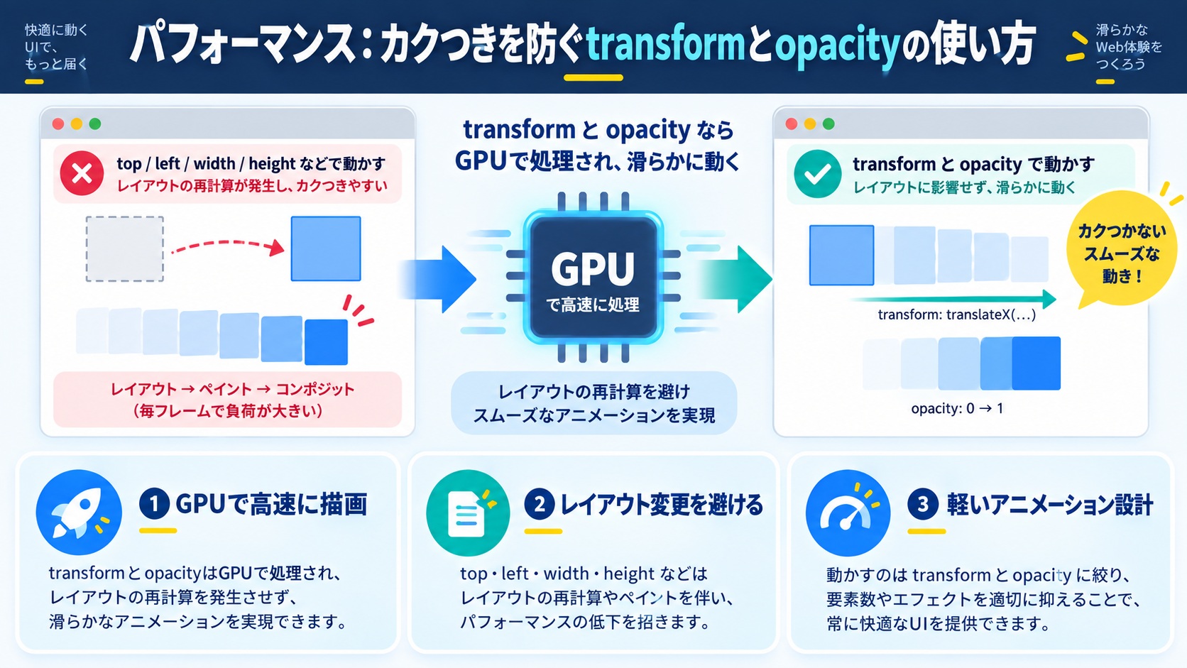 パフォーマンス：カクつきを防ぐtransformとopacityの使い方