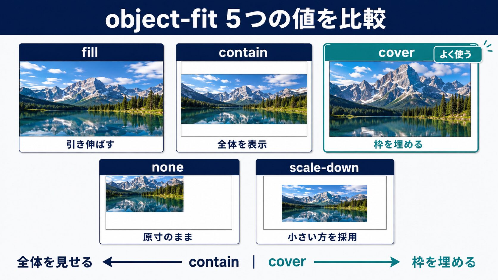 5つの値を徹底解説：fill / contain / cover / none / scale-down