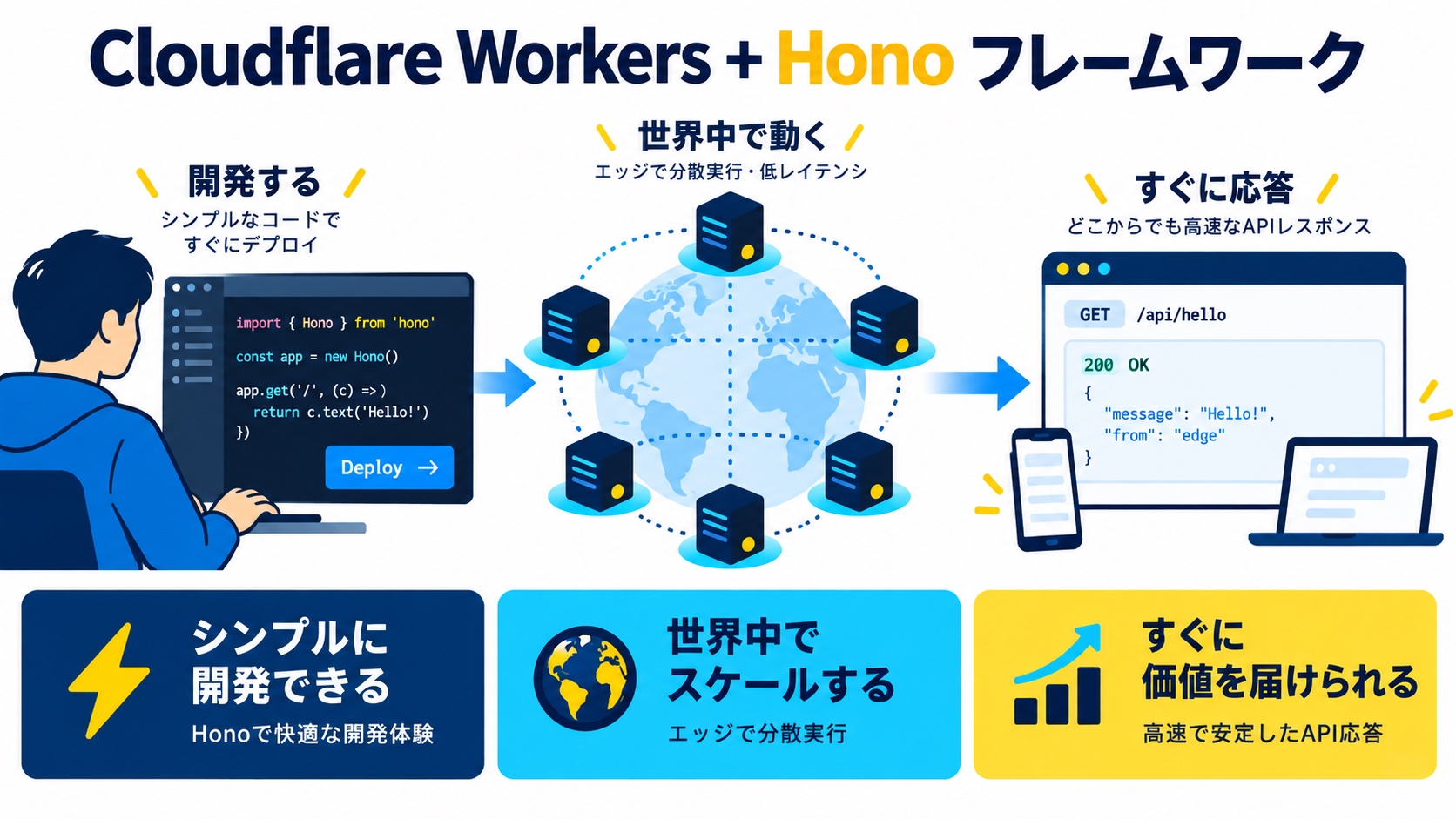 Cloudflare Workers + Hono フレームワーク