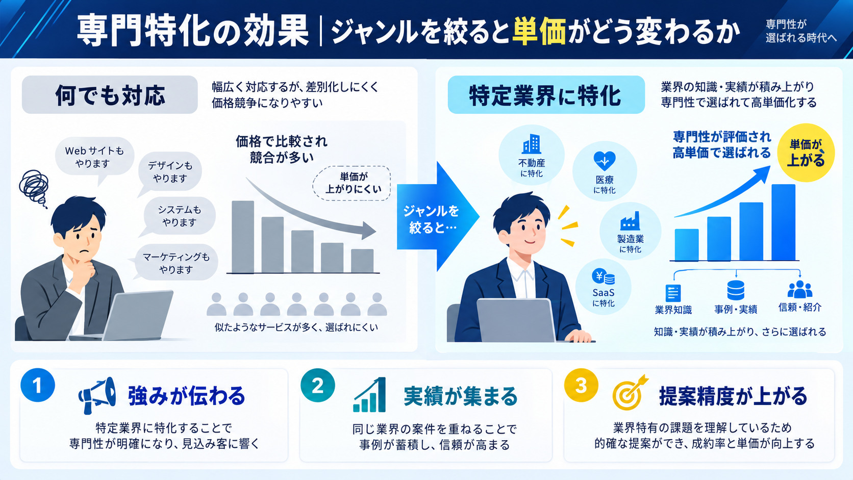 専門特化の効果｜ジャンルを絞ると単価がどう変わるか