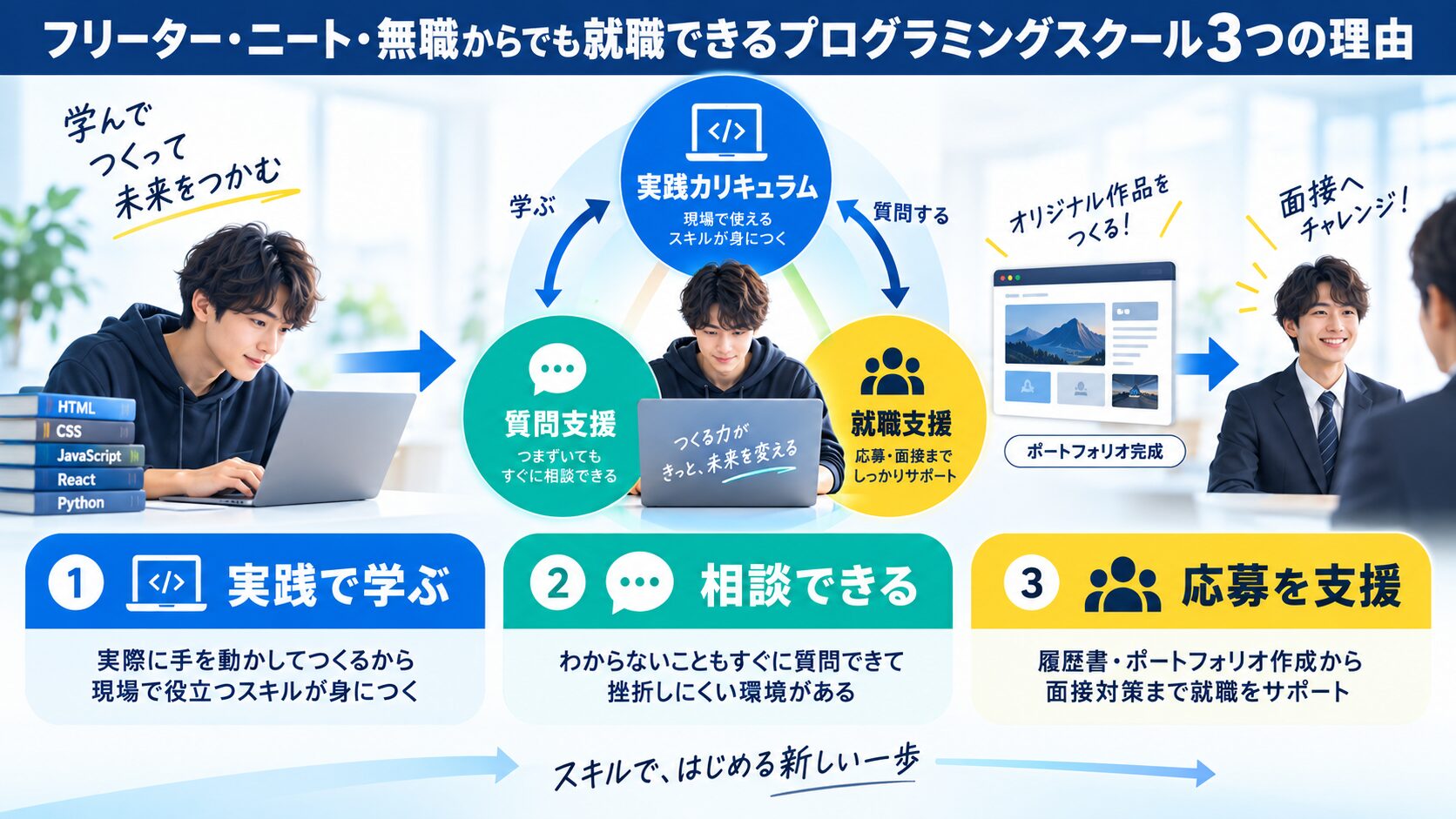 フリーター・ニート・無職からでも就職できるプログラミングスクール3つの理由