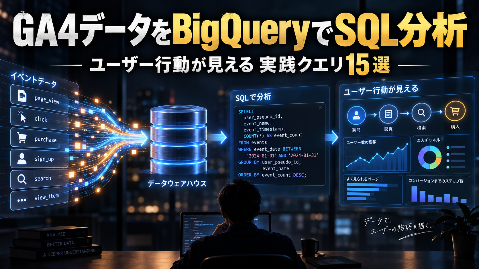 GA4データをBigQueryでSQL分析する方法｜ユーザー行動の実践SQLクエリ15選付き