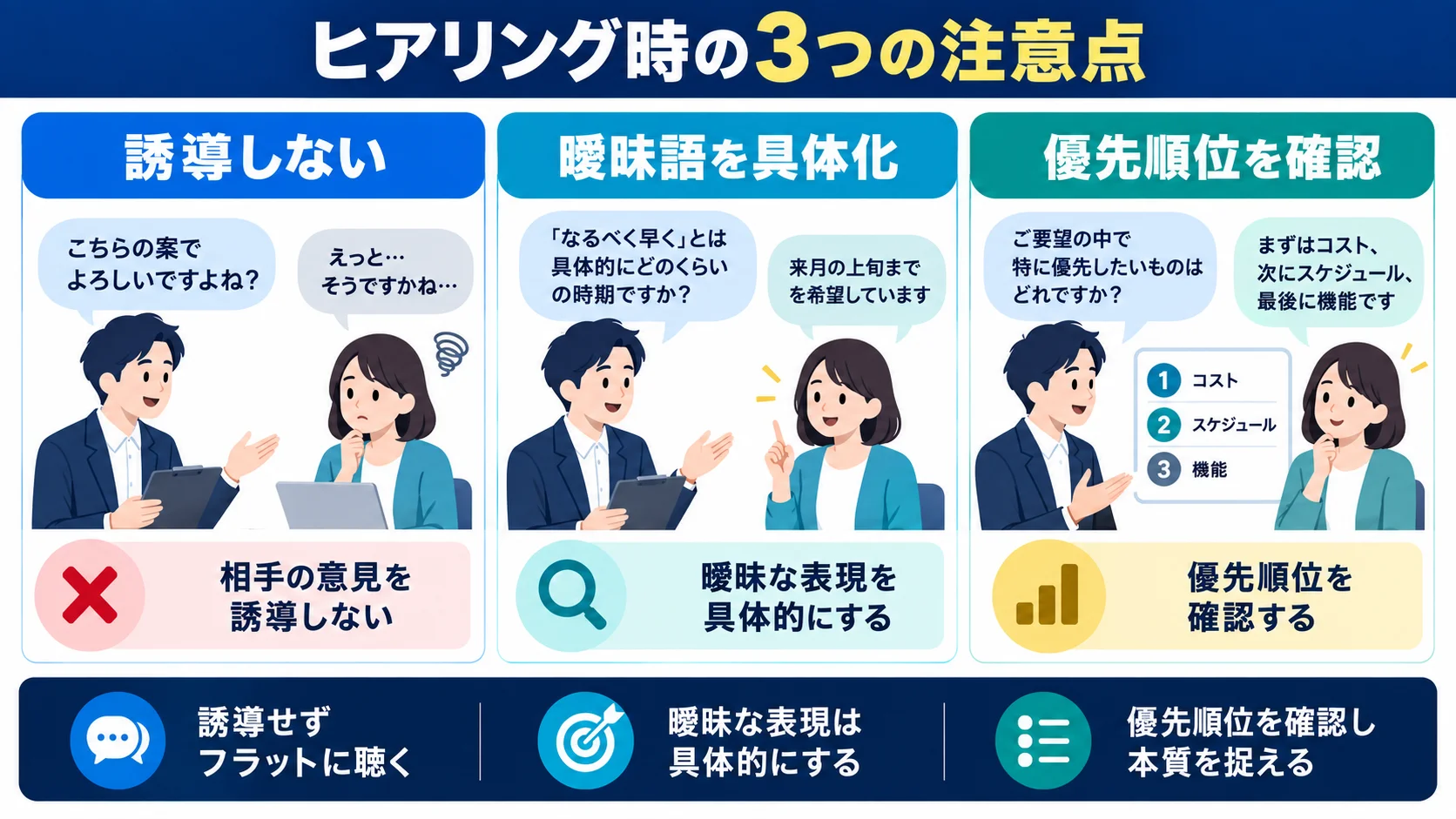 ヒアリング時に注意すべき3つのポイント