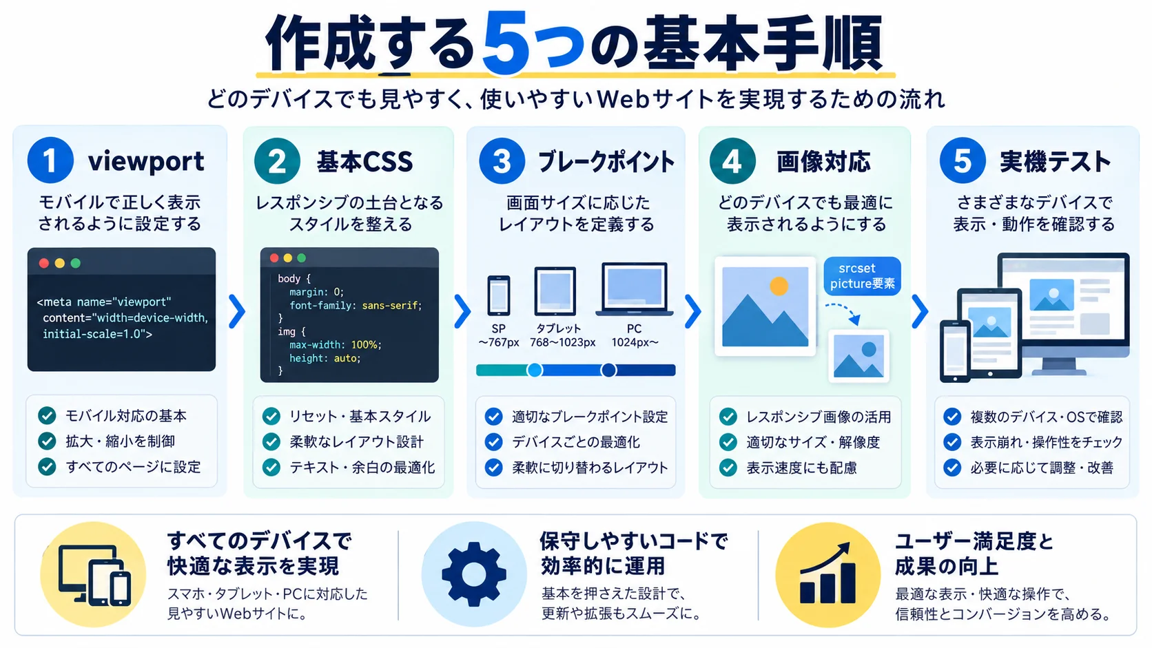 レスポンシブデザインを作成する5つの基本手順
