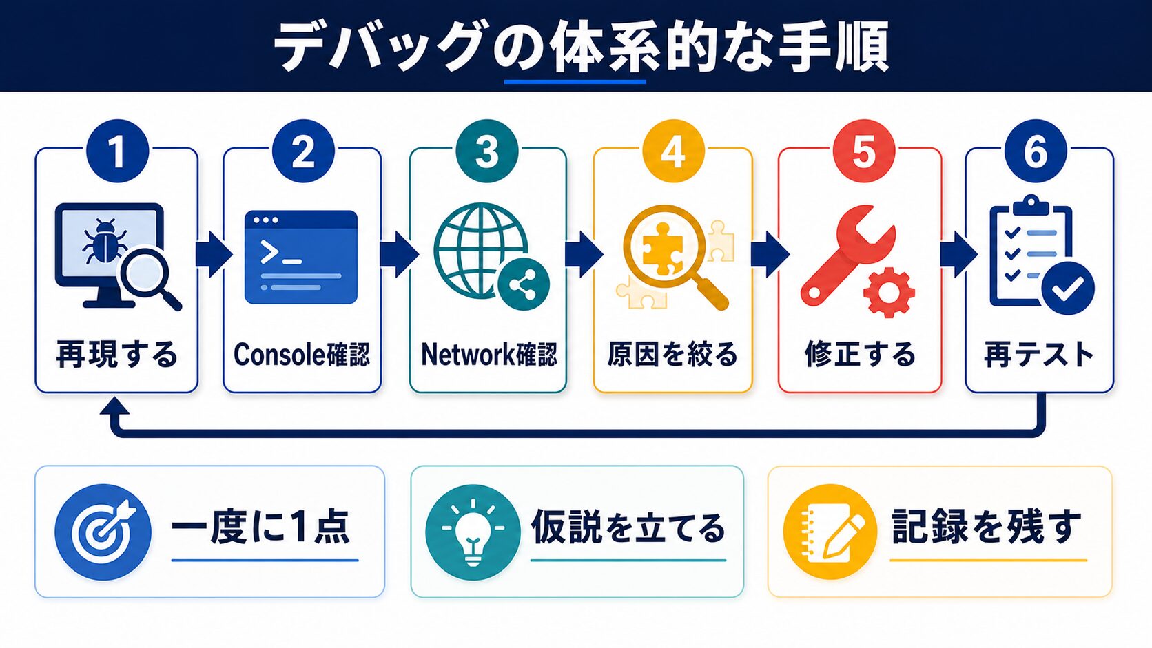 デバッグの体系的な手順の図解
