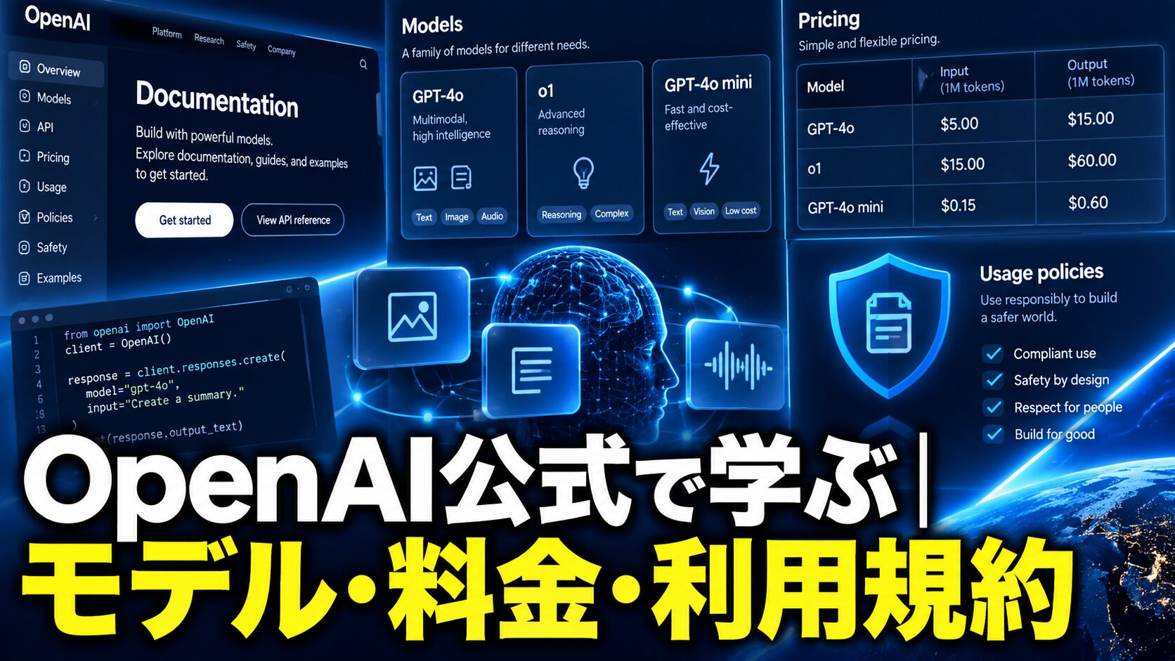 OpenAI公式で学ぶモデル・料金・利用規約｜ChatGPT/API活用の基礎