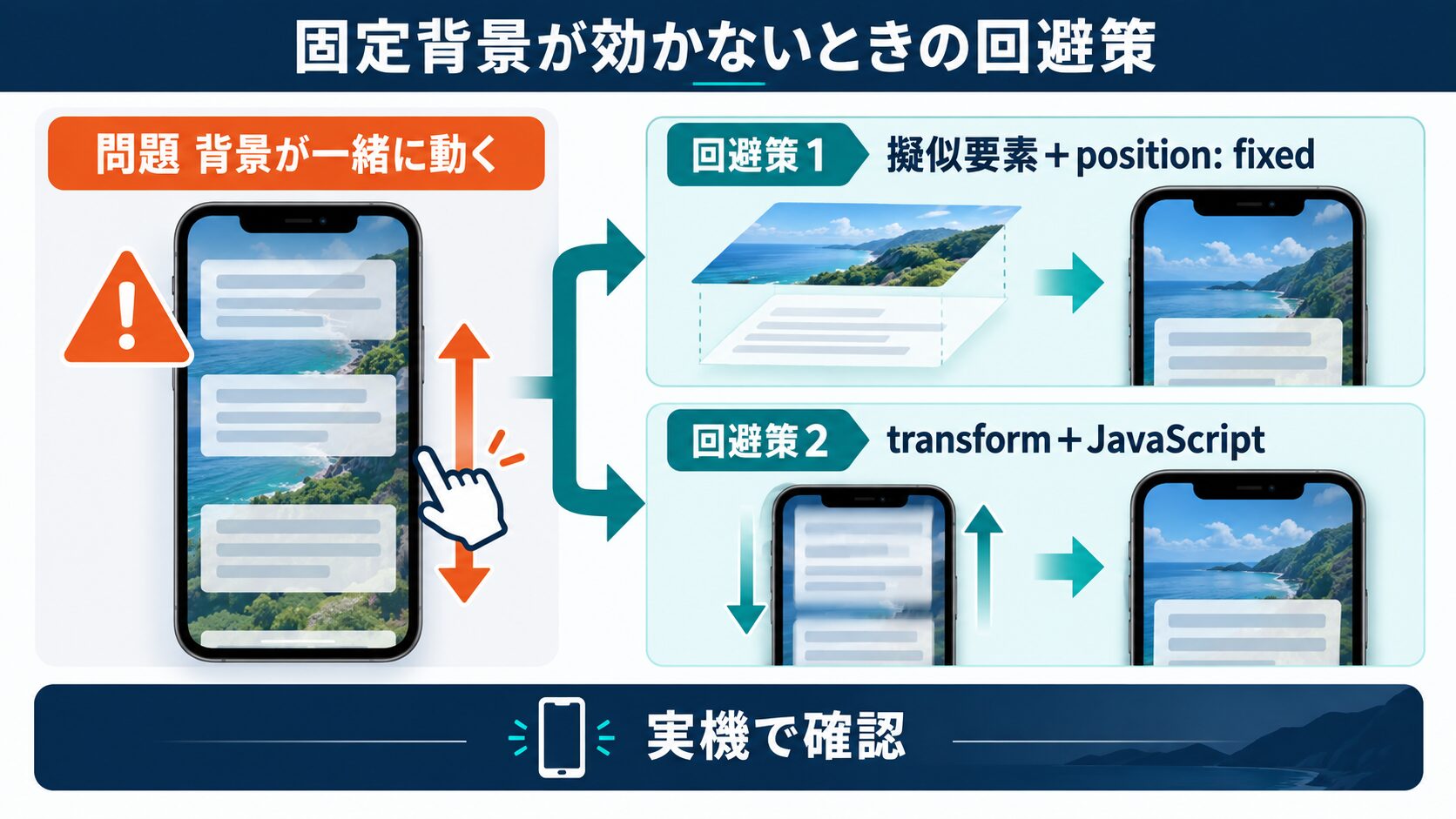 iOS Safari で background-attachment: fixed が効かない問題と回避策