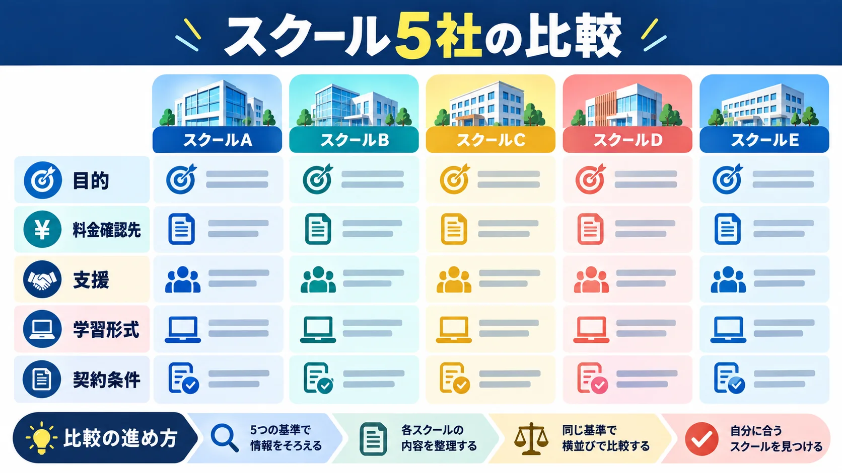 プログラミングスクール5社の料金・カリキュラム比較表