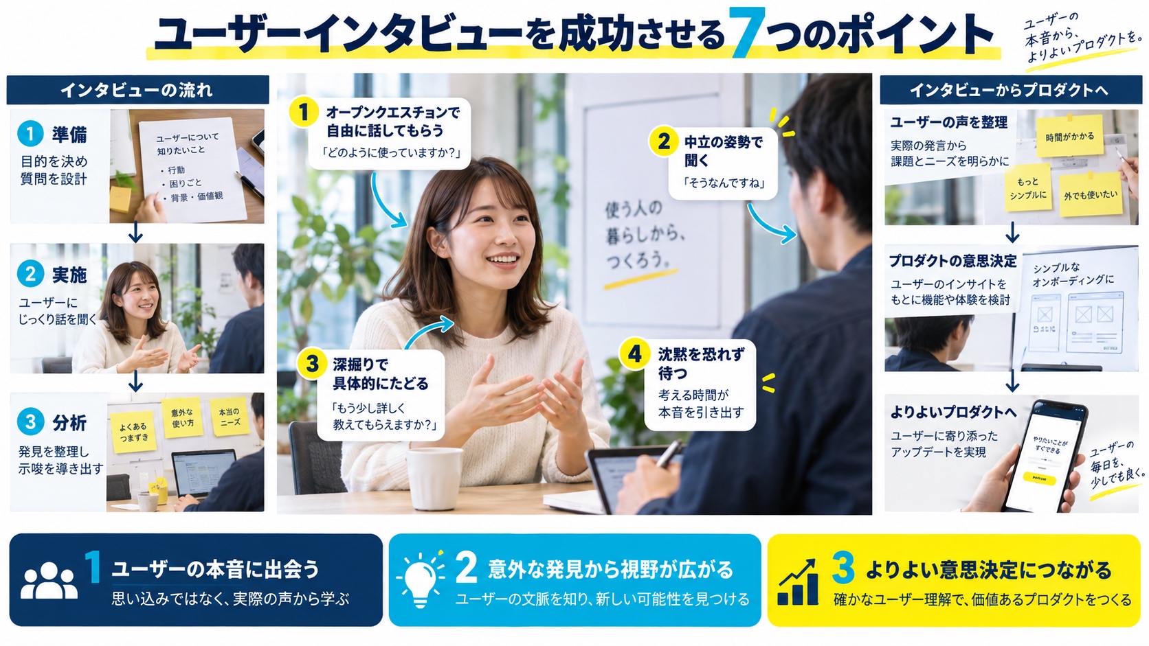 ユーザーインタビューを成功させる7つのポイント