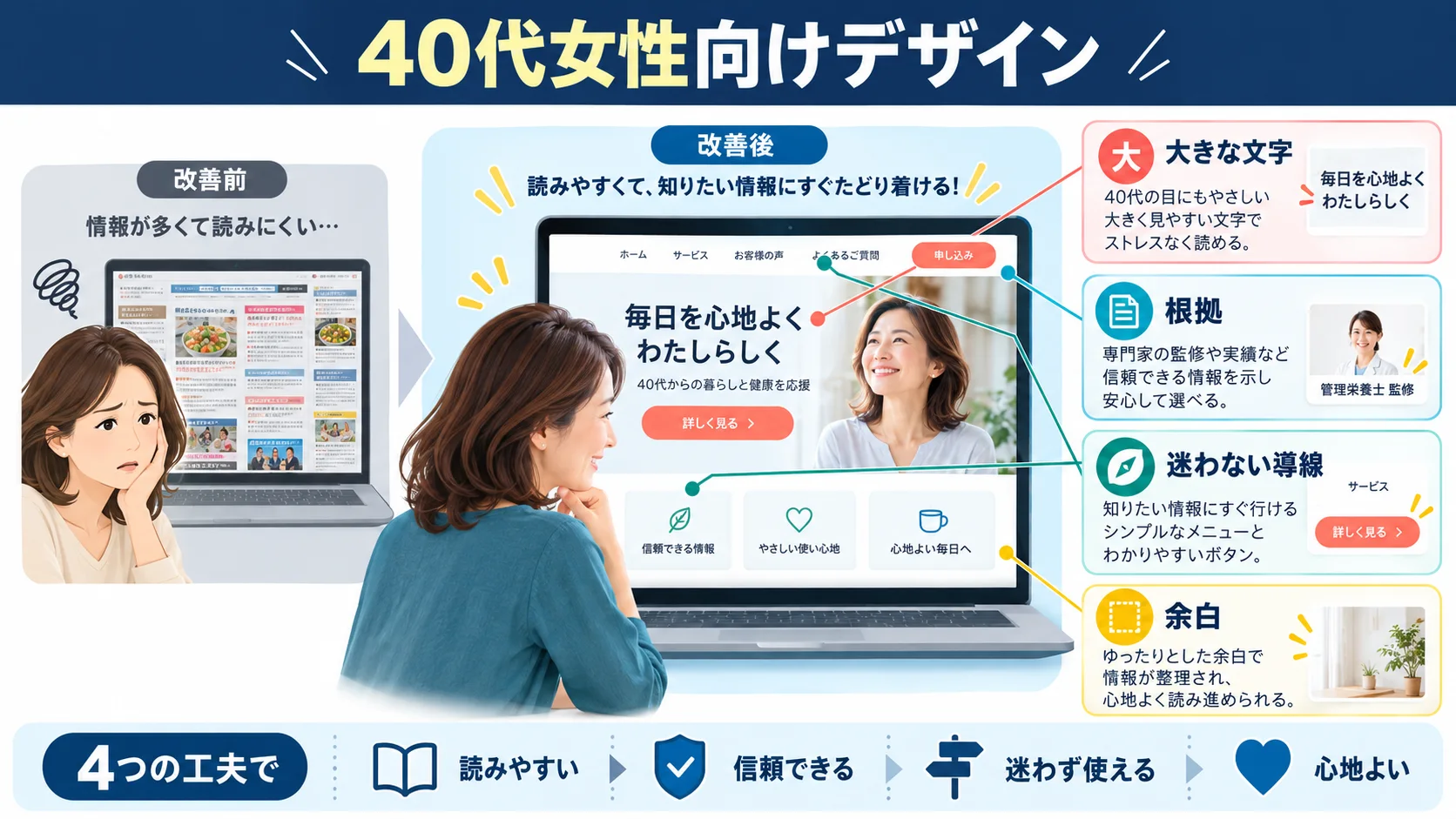 40代女性向けWebデザインはどう作る?実例解説