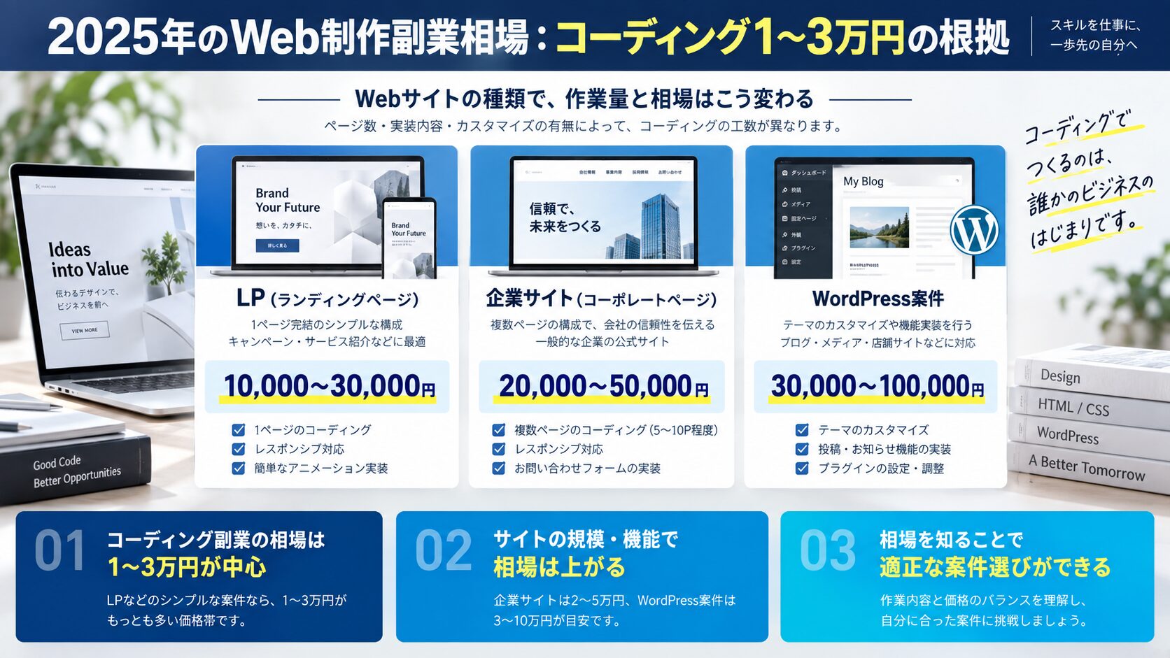 2025年のWeb制作副業相場:コーディング1〜3万円の根拠