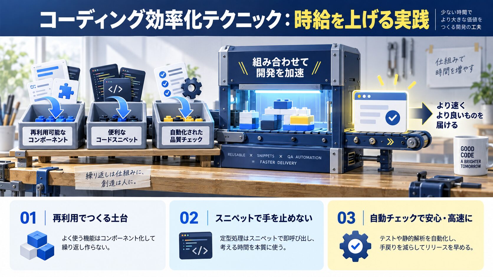 コーディング効率化テクニック:時給を上げる実践