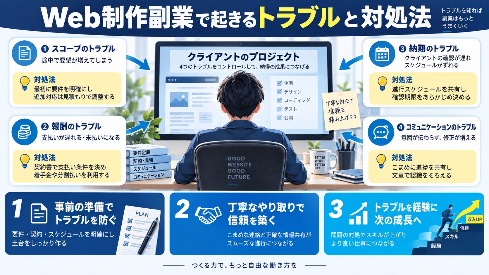 Web制作副業で起きるトラブルと対処法