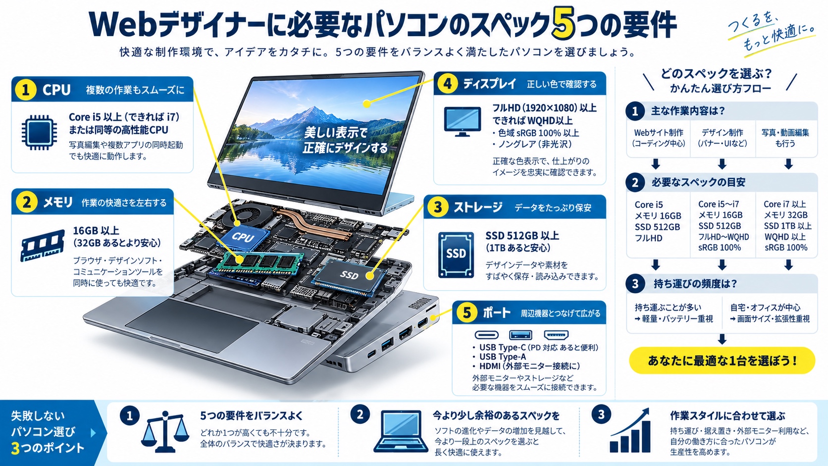Webデザイナーに必要なパソコンのスペック5つの要件