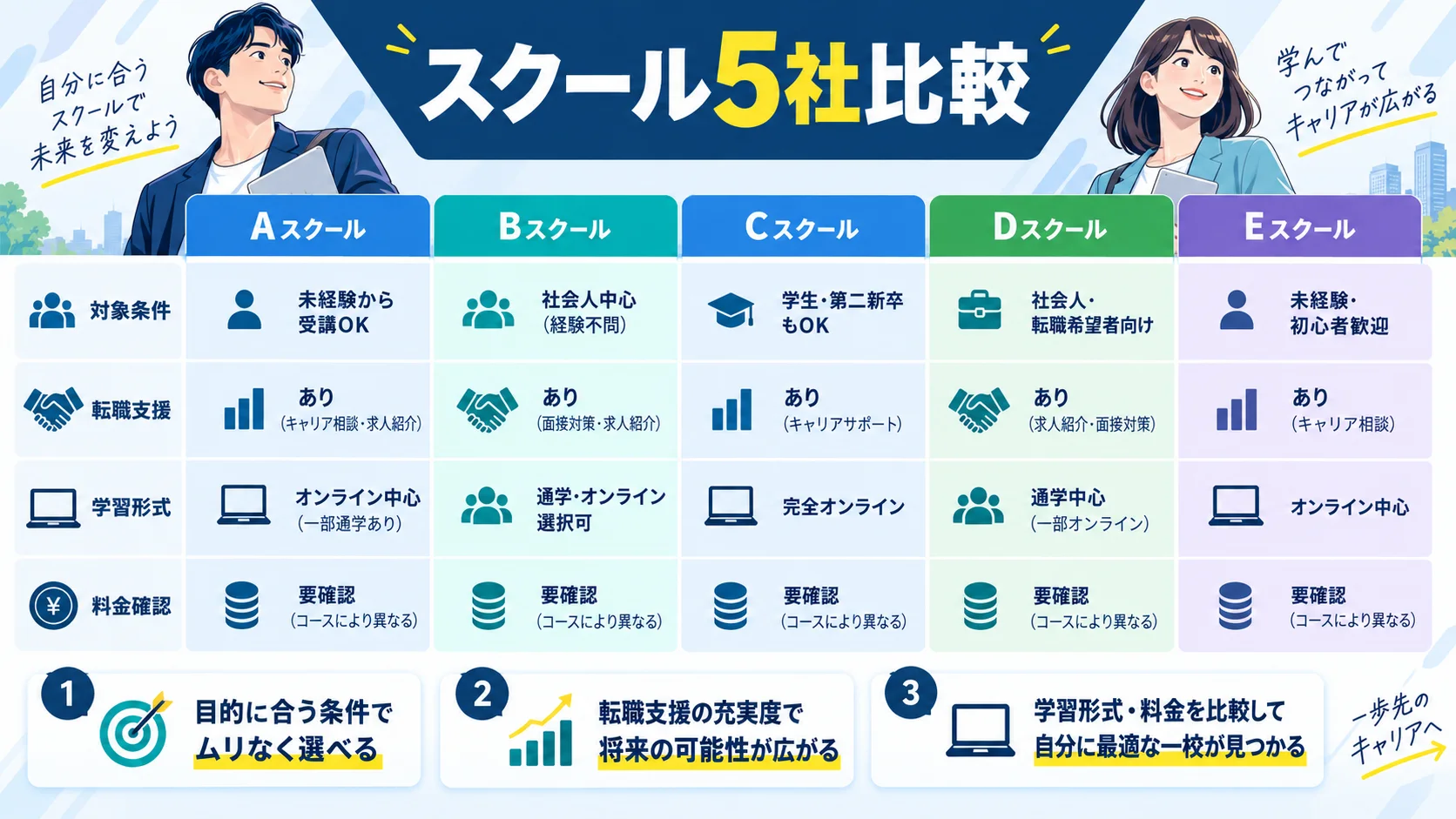 プログラミングスクール5社の比較表