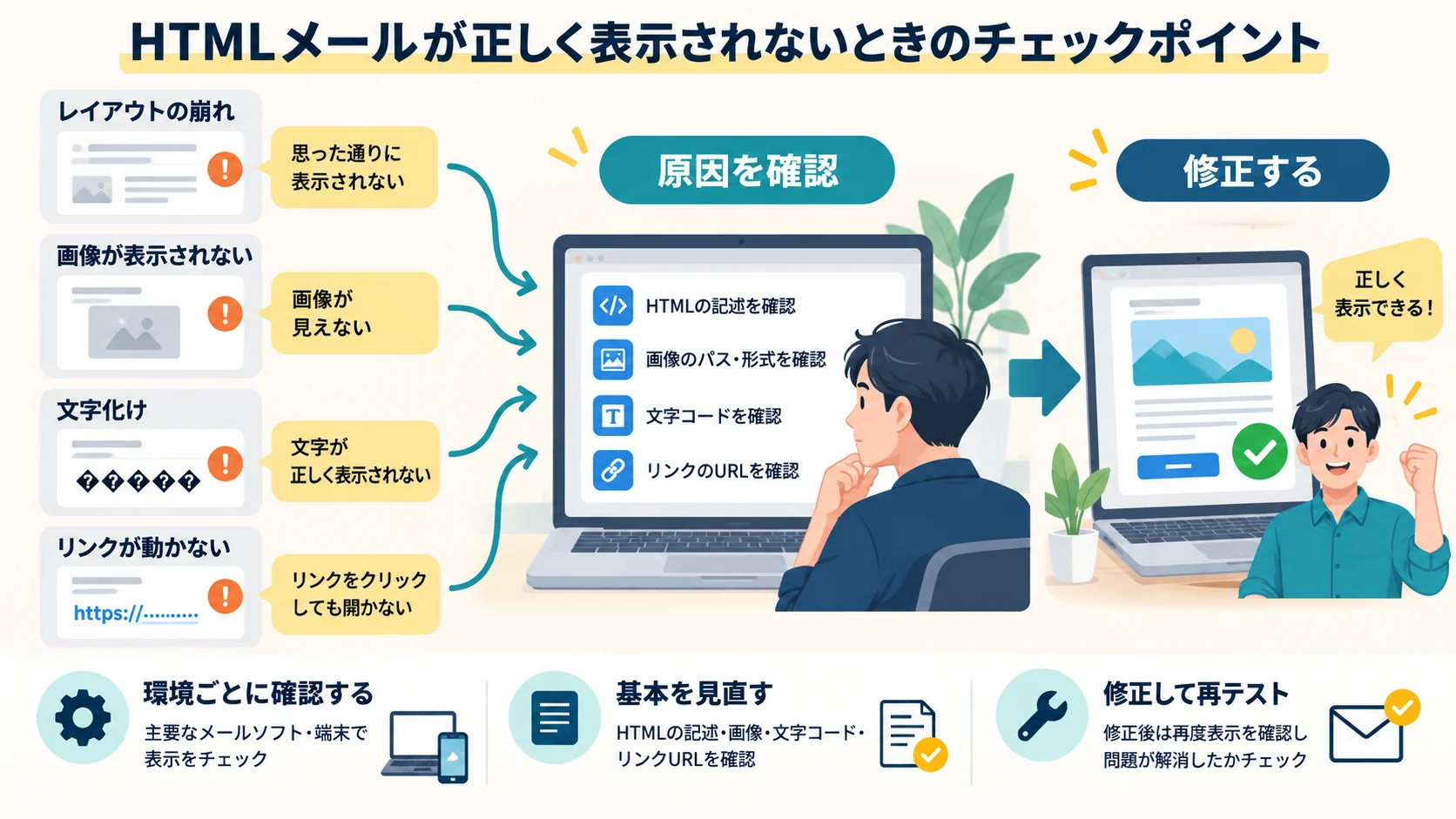 HTMLメールが正しく表示されないときのチェックポイント