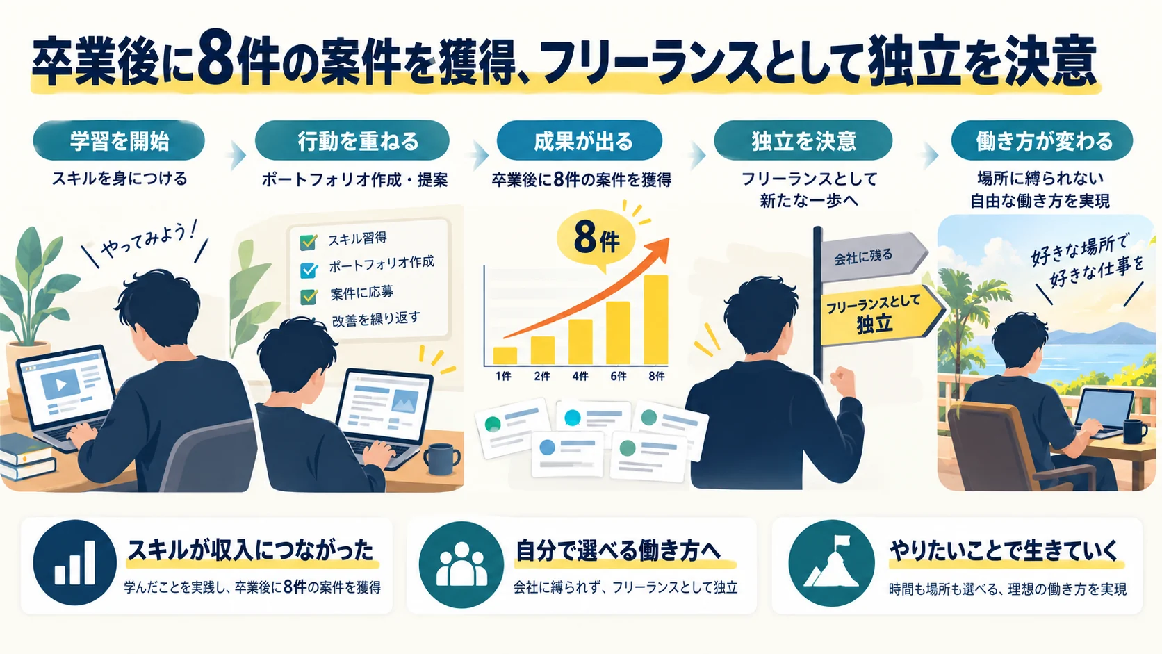 卒業後に8件の案件を獲得、フリーランスとして独立を決意