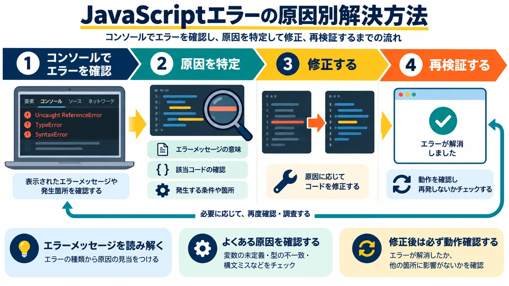 JavaScriptエラーの原因別解決方法