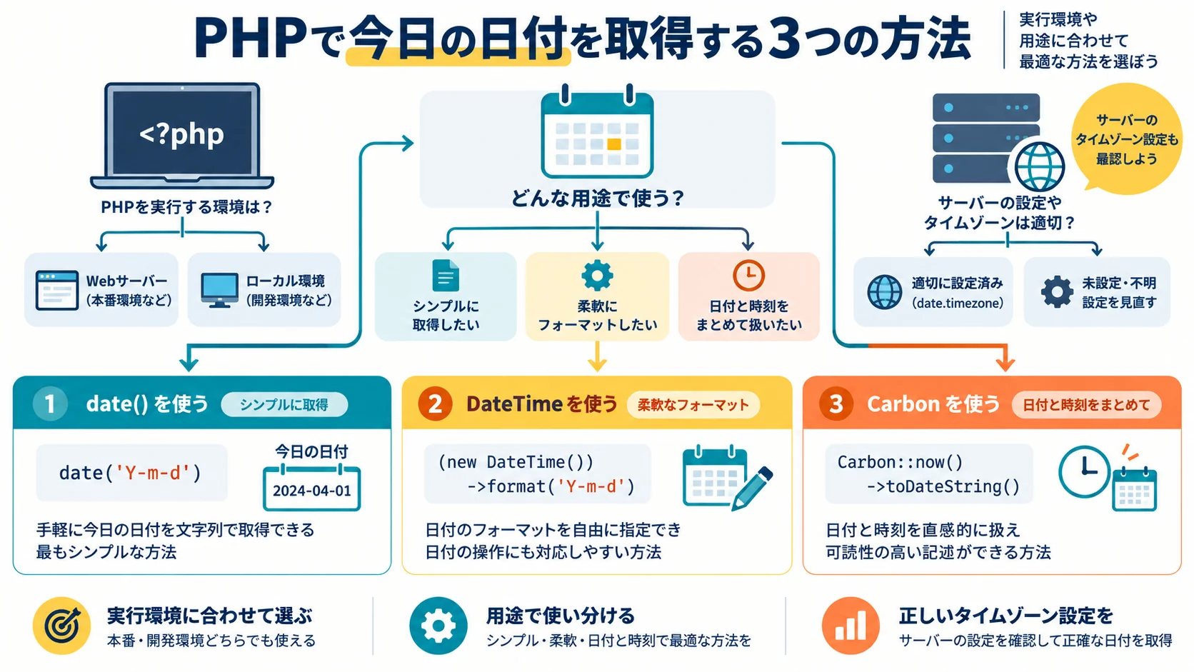 PHPで今日の日付を取得する3つの方法