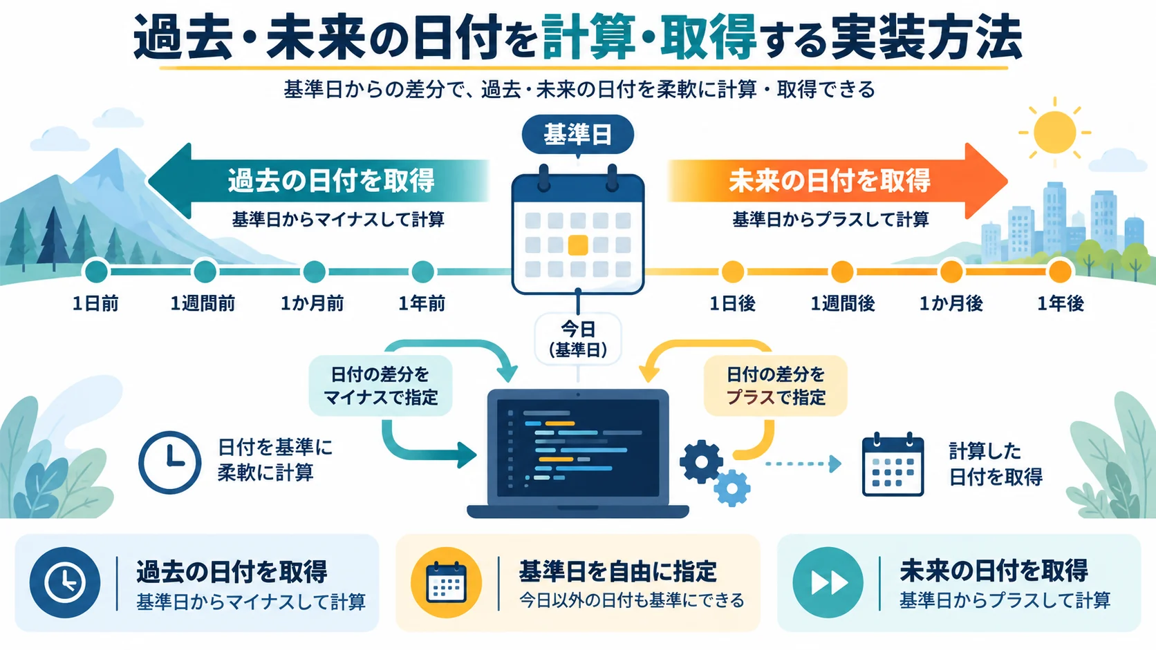 過去・未来の日付を計算・取得する実装方法