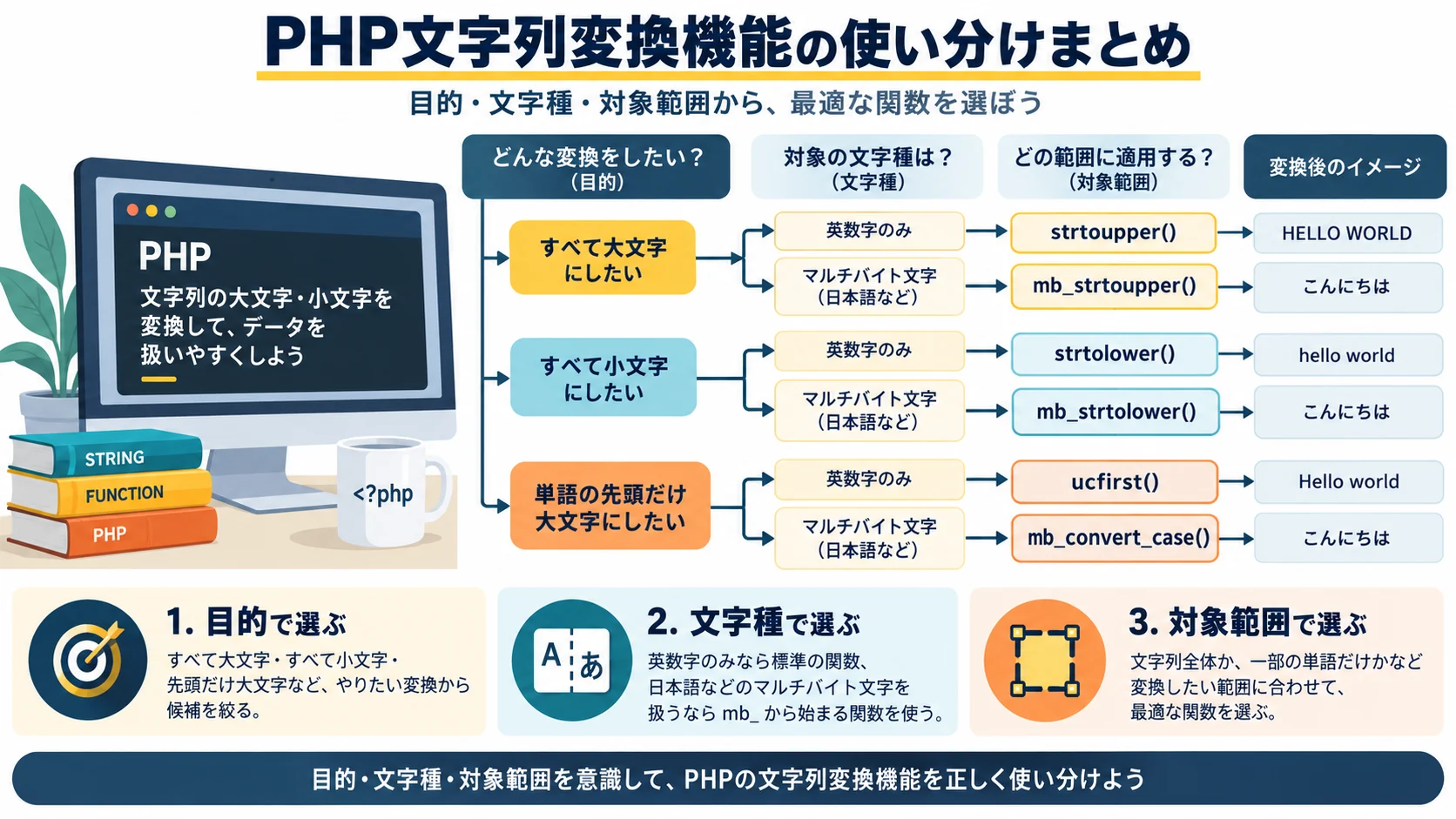 PHP文字列変換機能の使い分けまとめ