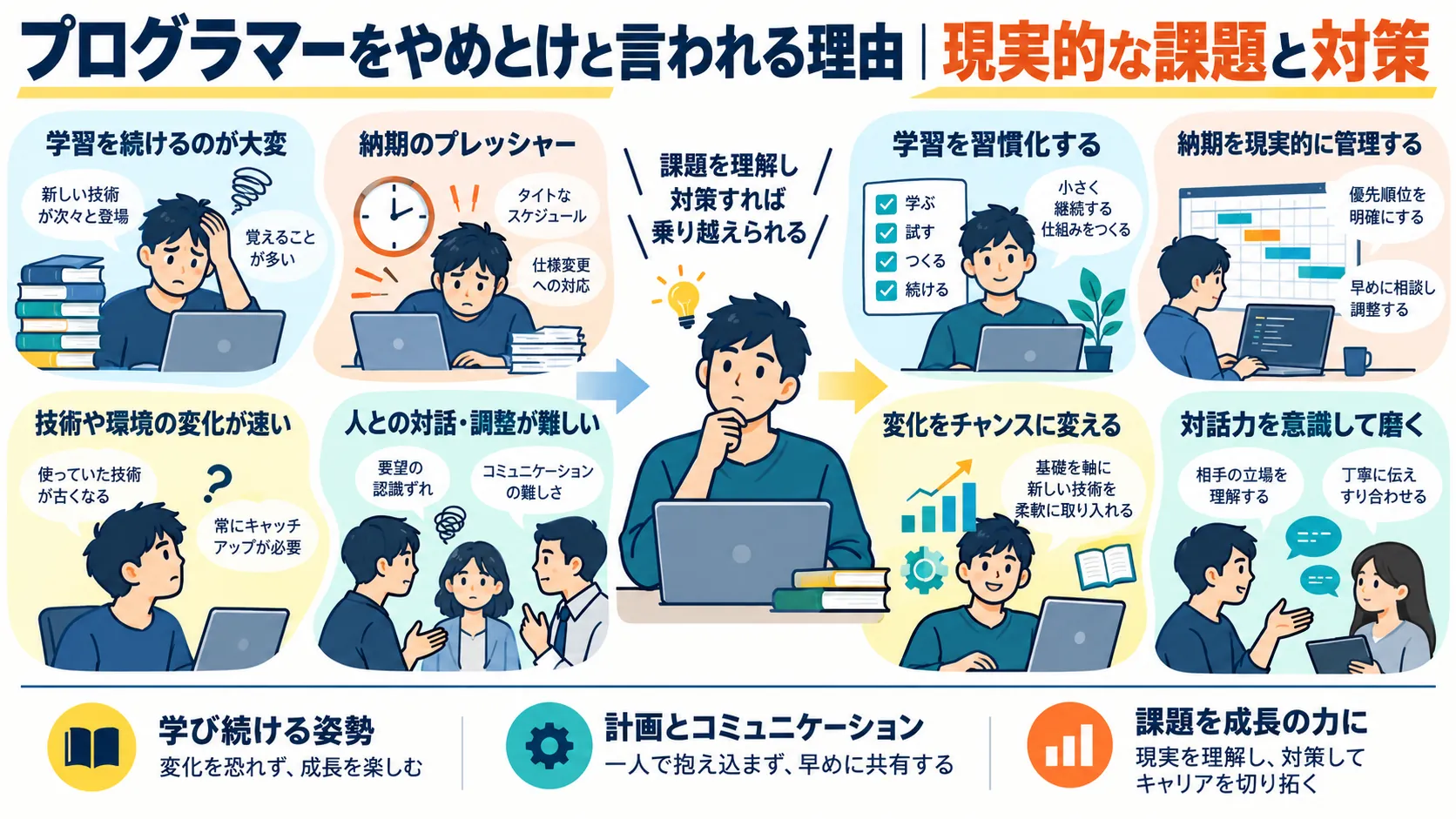プログラマーをやめとけと言われる理由|現実的な課題と対策