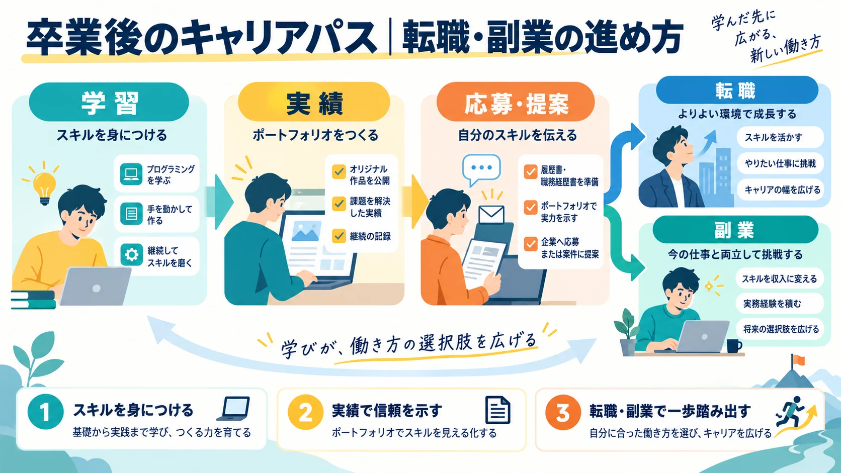 卒業後のキャリアパス|転職・副業の進め方
