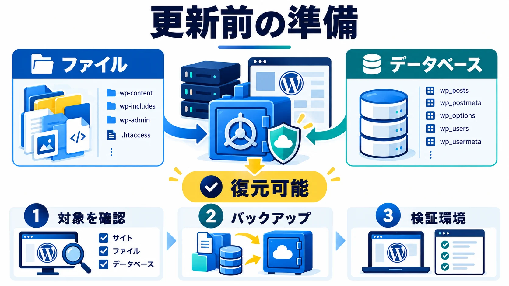 PHP更新前にファイルとデータベースをバックアップする図解