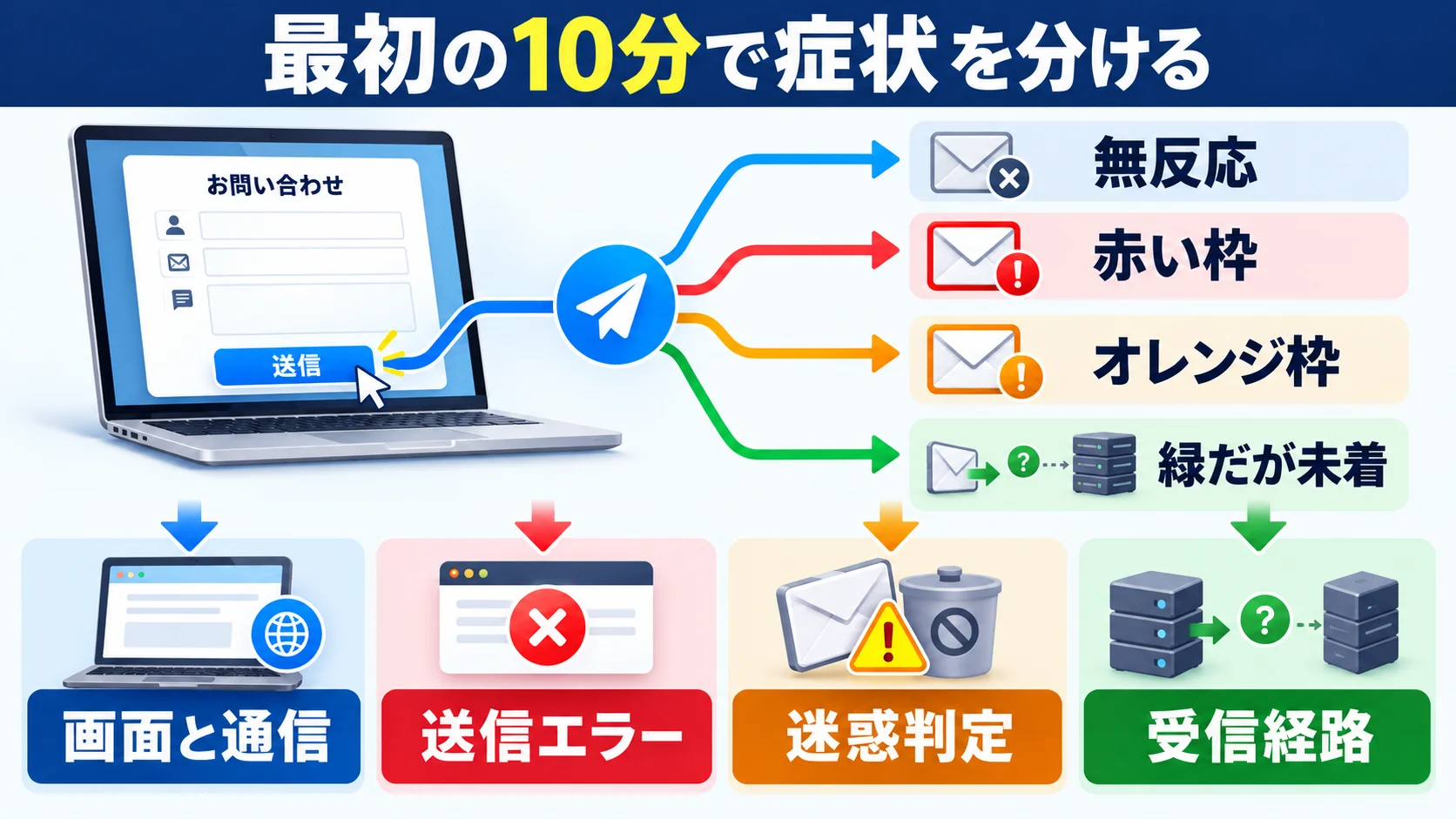 フォーム無反応・赤枠・オレンジ枠・緑枠未着の症状別切り分け