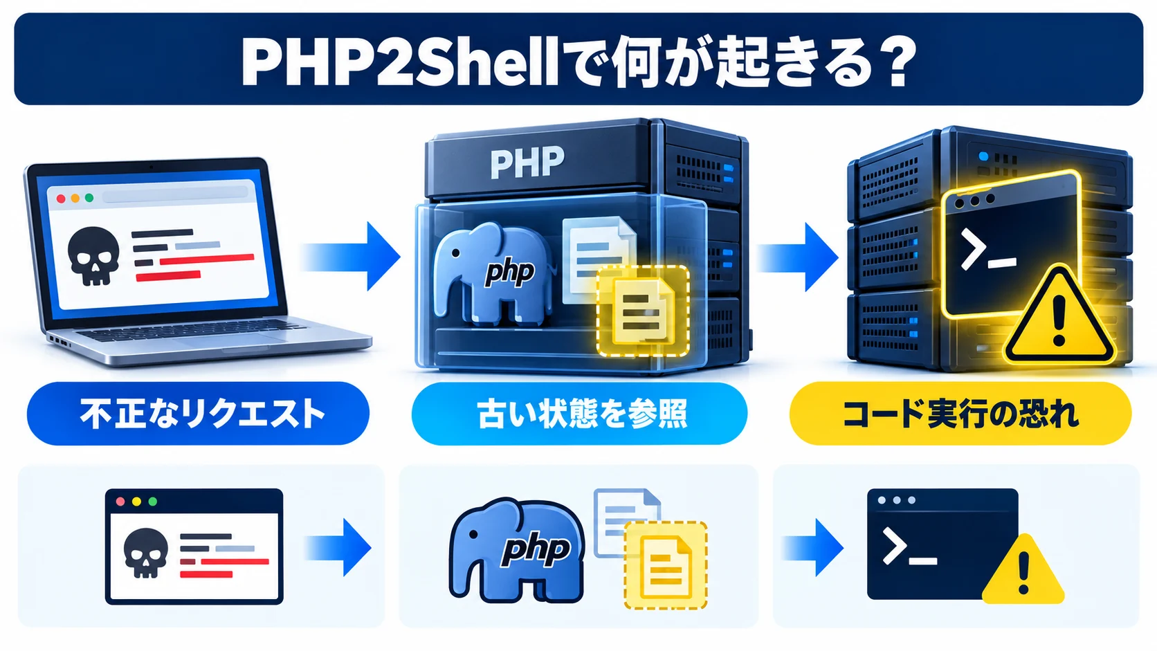 PHP2Shellの原因:不正なリクエストから古い内部状態の参照、コード実行の恐れ