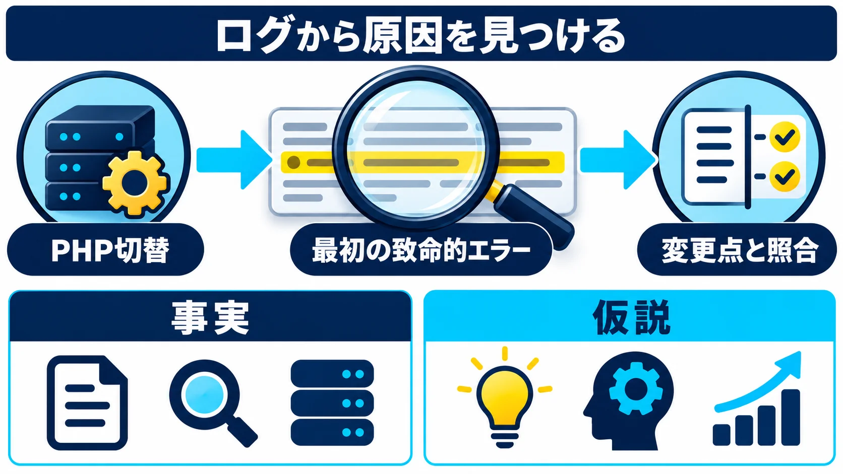 ログとサイトヘルスで原因の層を確定するの図解