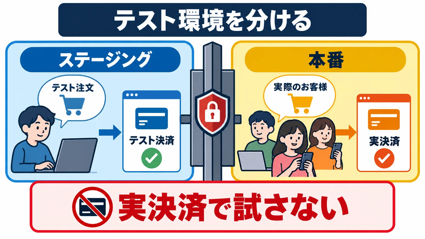 本番決済を使わずに安全なテスト環境を用意するの図解