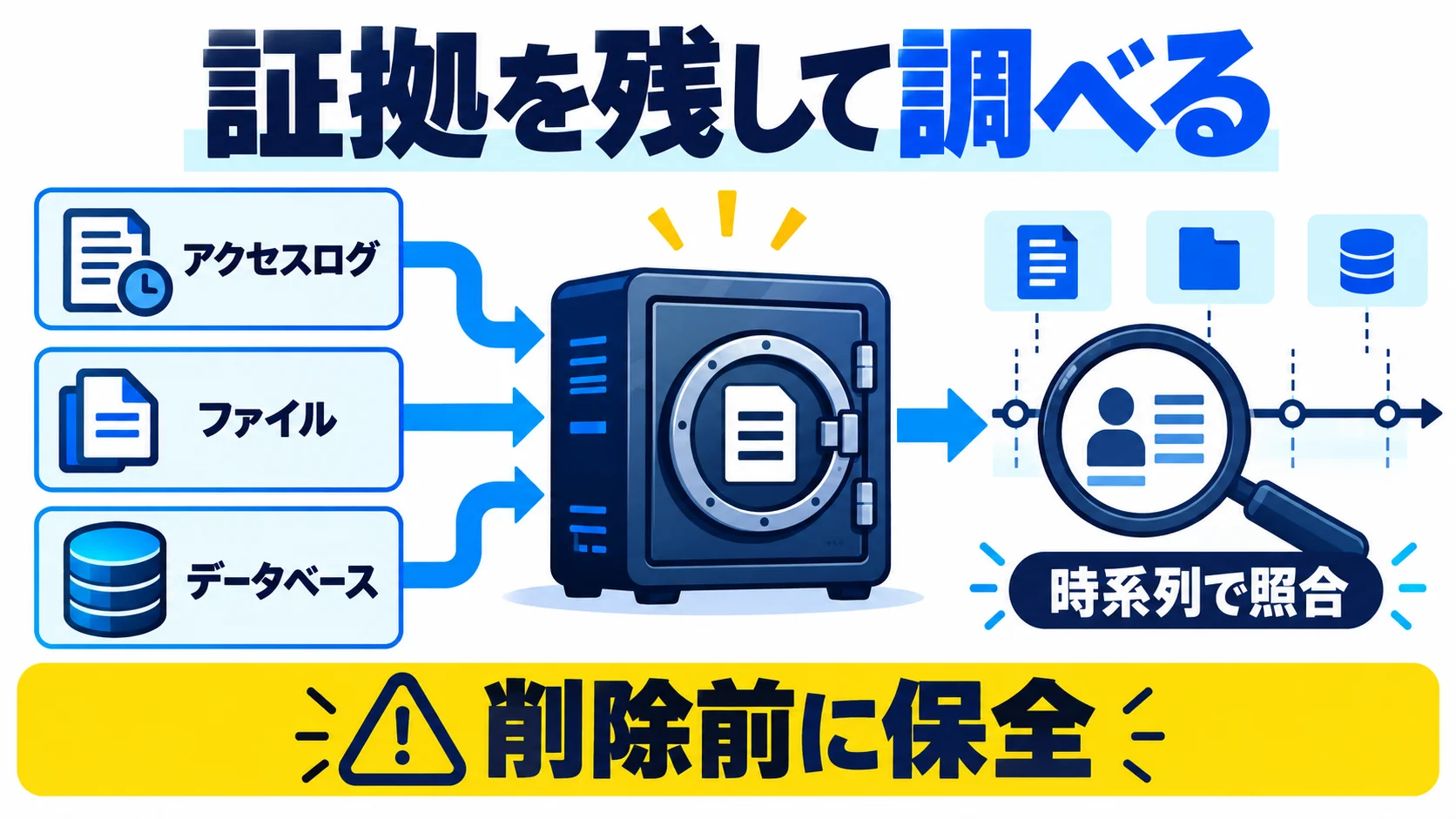 アクセスログ、ファイル、データベースを保全して調べる図解