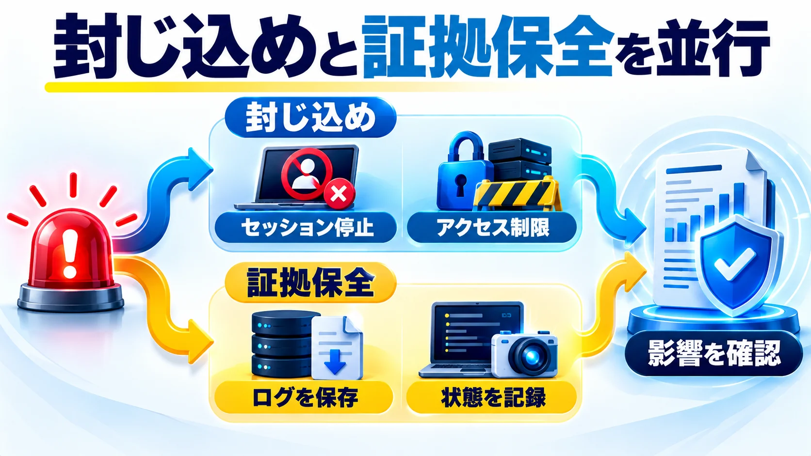 初動の封じ込めと証拠保全を両立するの図解