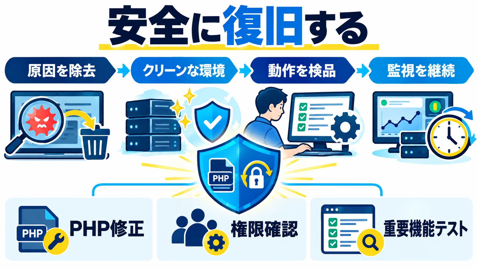 侵害原因の除去からクリーンな復旧と監視までの流れ