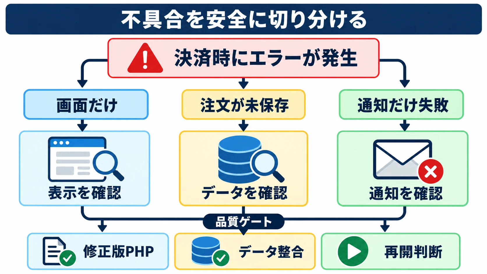 不具合の切り分けと安全な復旧判断の図解