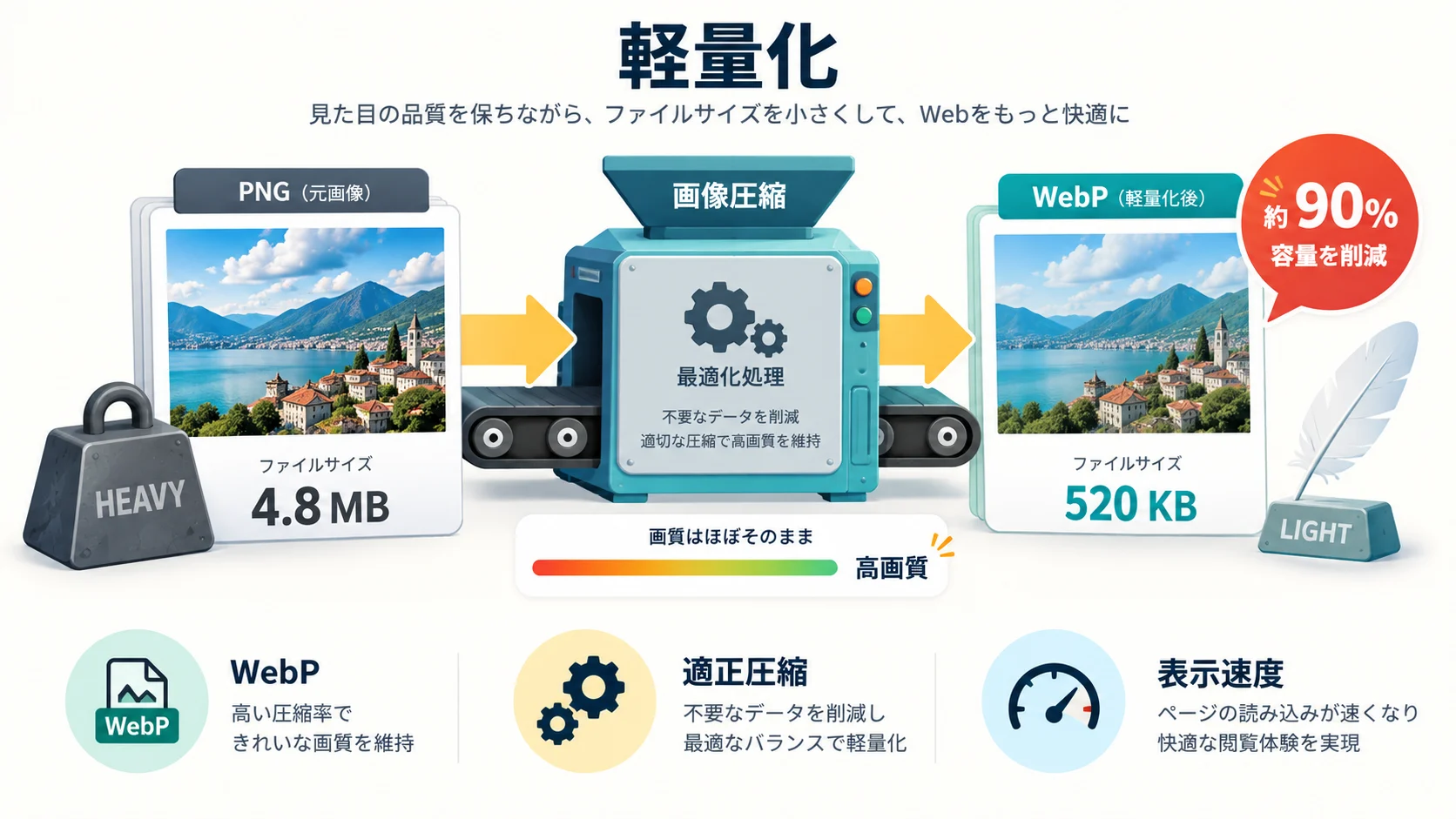 画像を軽量化して表示速度も守る