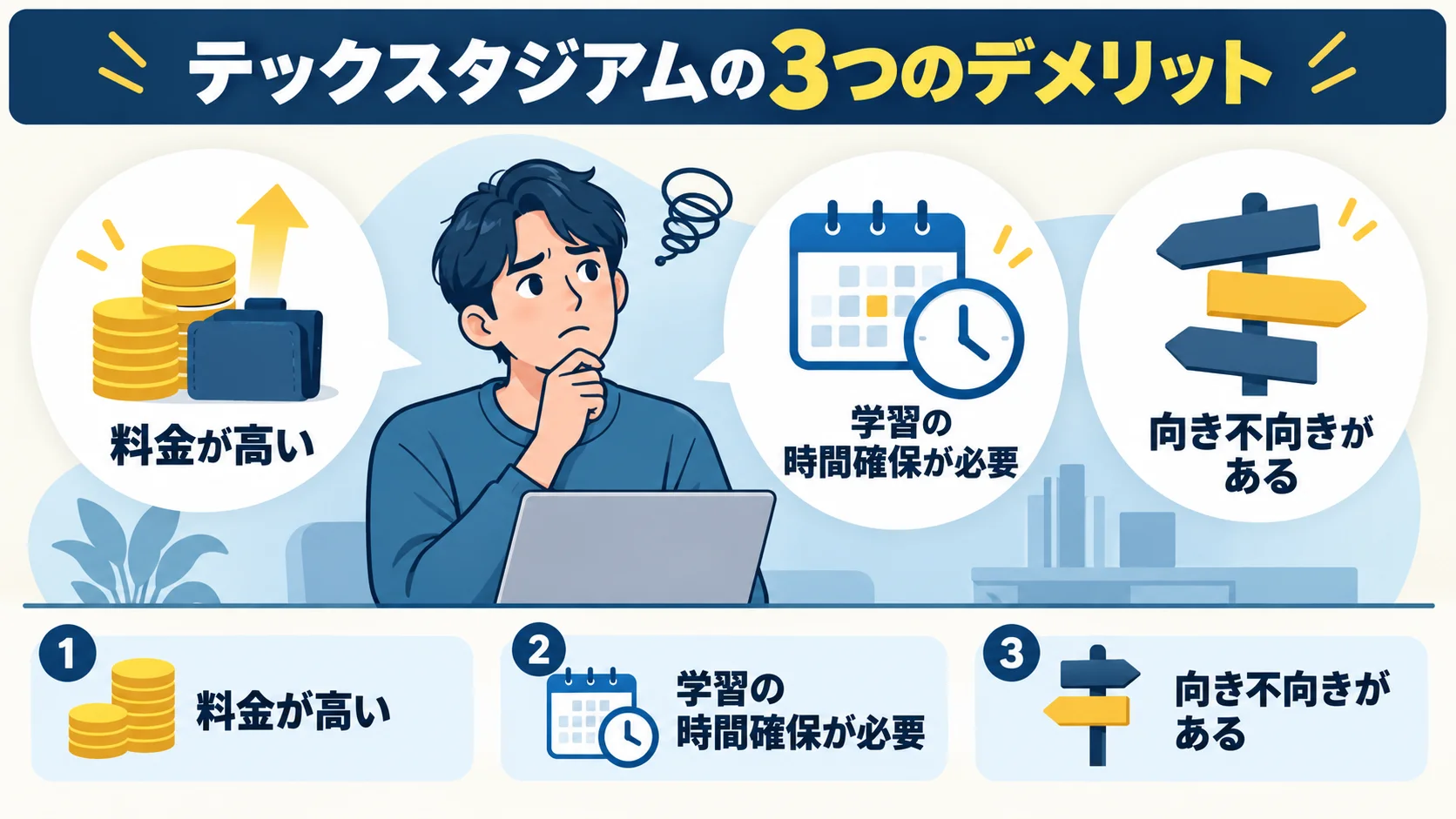 テックスタジアムの3つのデメリット