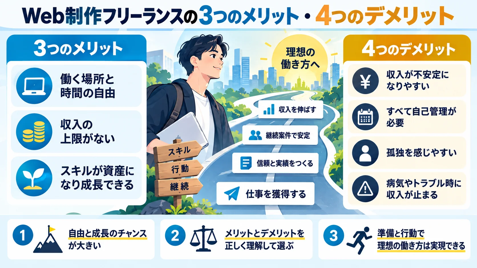 Web制作フリーランスの3つのメリット・4つのデメリット