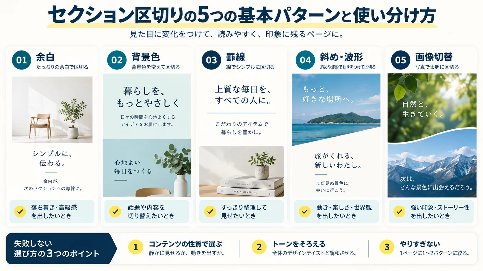 セクション区切りの5つの基本パターンと使い分け方
