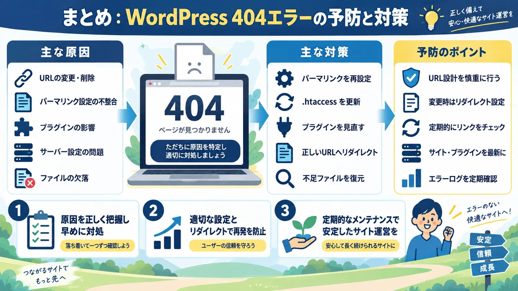 まとめ：WordPress 404エラーの予防と対策